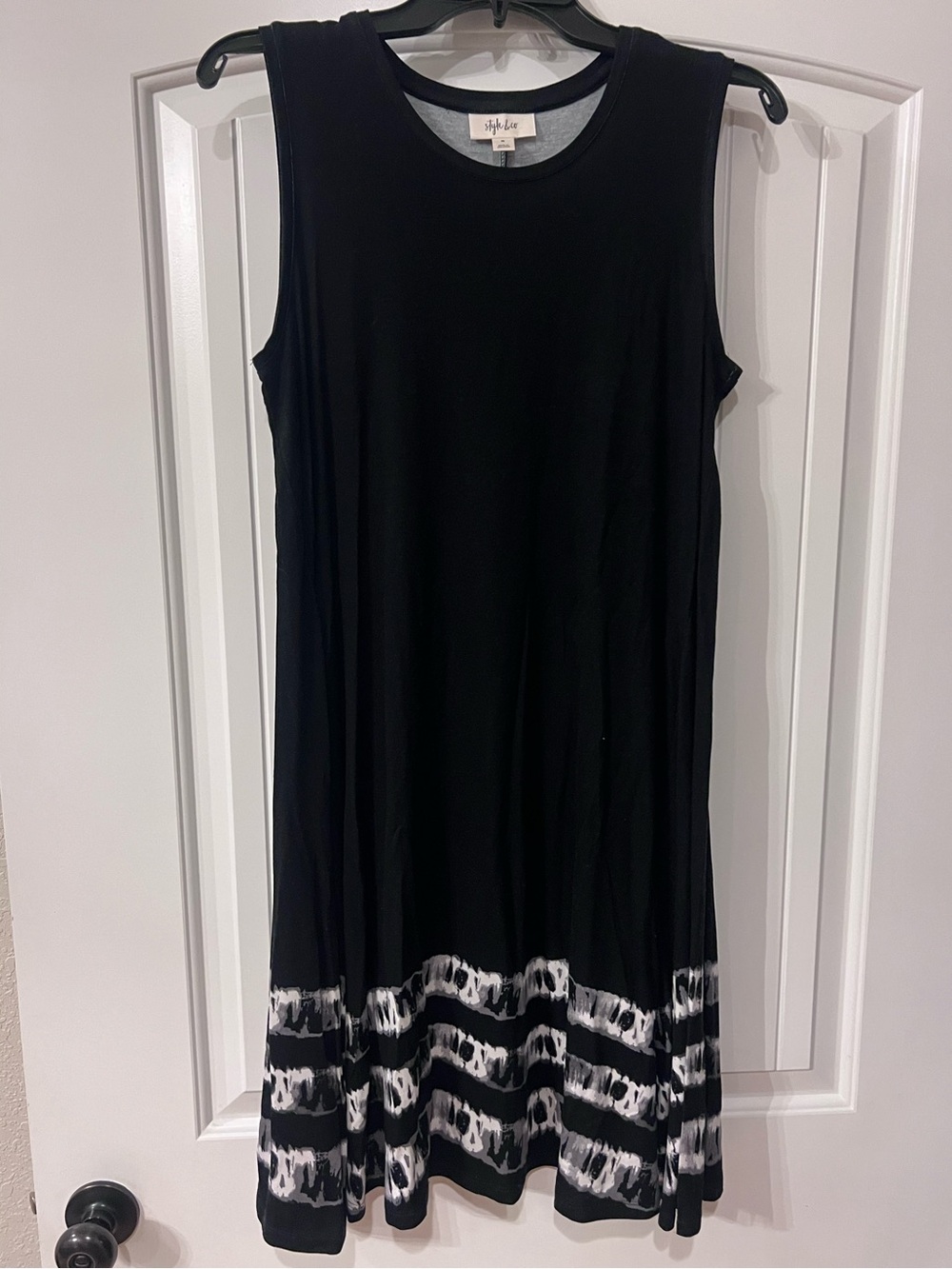 Size medium- black tank dress with tie dye border - like new!